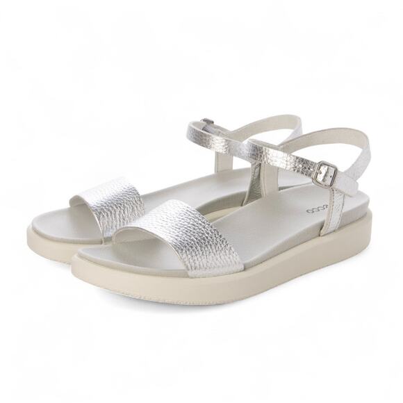Ecco Shoes - ECCO WOMEN'S 41 FLOWT 3 STRIPES SILVER/WHITE SANDALS NIB